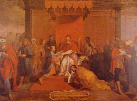 Mancio Ito and the Japanese Tensho Embassy visits Pope Gregory XIII in Rome, March 23rd, 1585, Artist TBD, Location TBD.